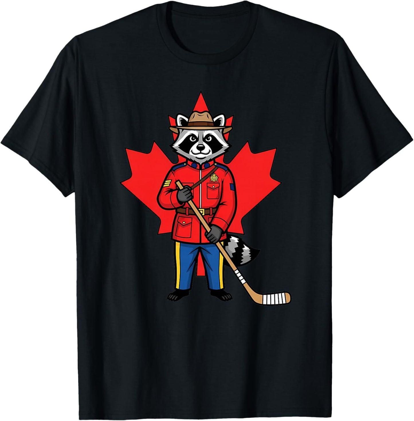 Canadian Raton Laveur Mountie Hockey Maple Leaf Canada Haut de Gamme T-Shirt - T-Shirt | Black