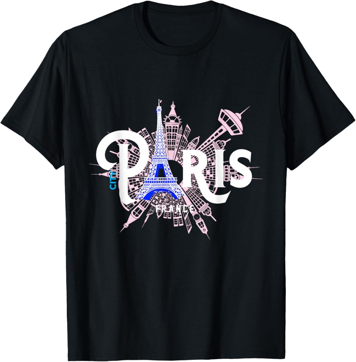 The Eiffel Tower And Iconic Buildings Vintage Paris Travel T-Shirt - T-Shirt | Black