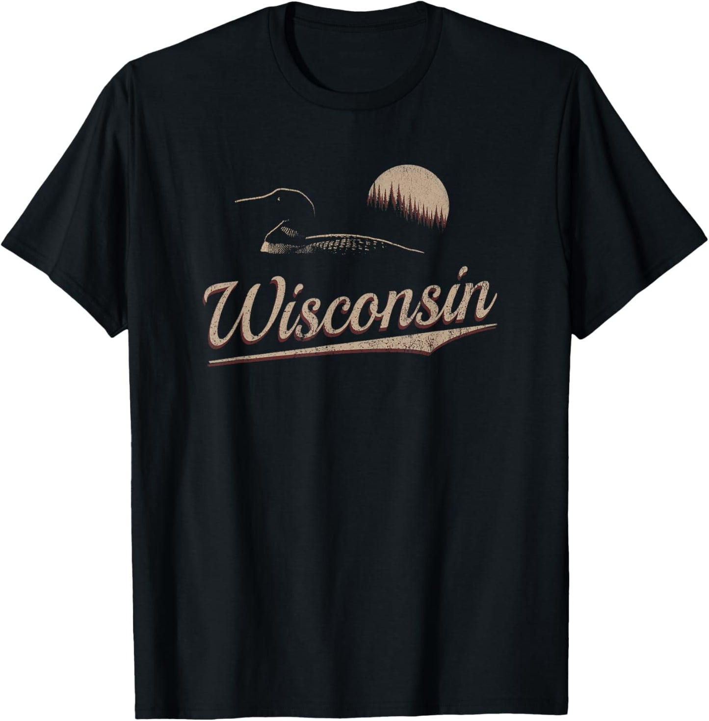 Wisconsin - Loon and Trees - Retro Wisconsin T-Shirt - T-Shirt | Black