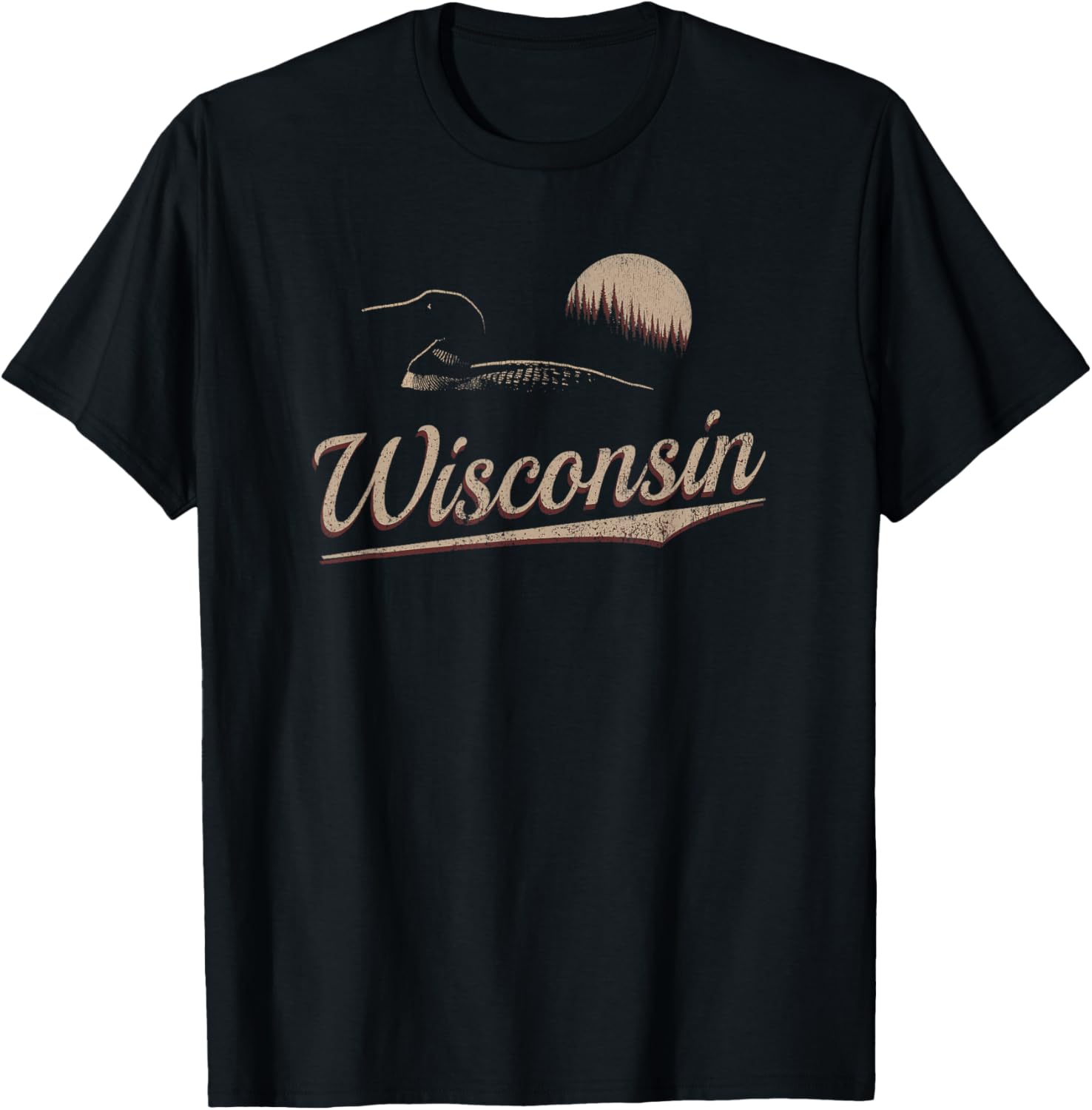 Wisconsin - Loon and Trees - Retro Wisconsin T-Shirt - T-Shirt | Black