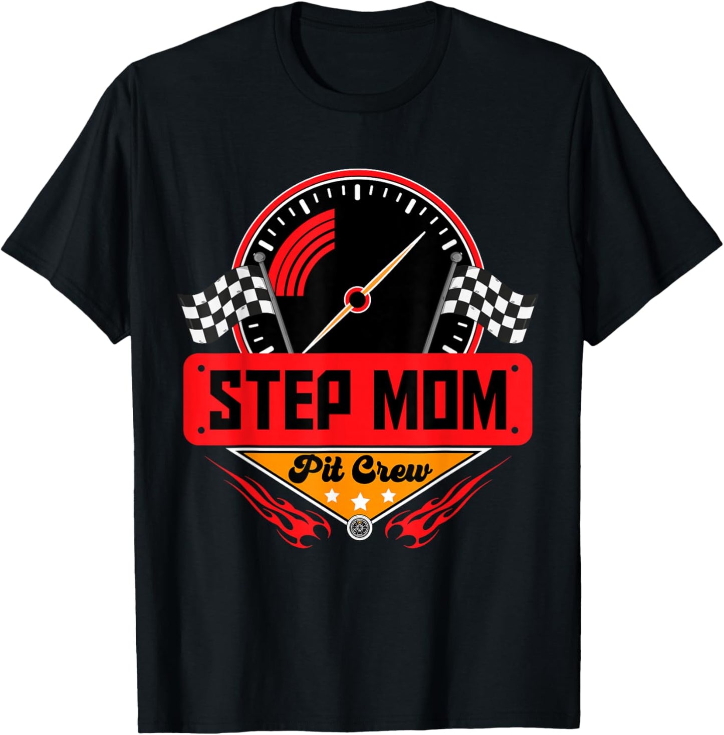Race Car Birthday Party Matching Family Step Mom Pit Crew T-Shirt - T-Shirt | Black