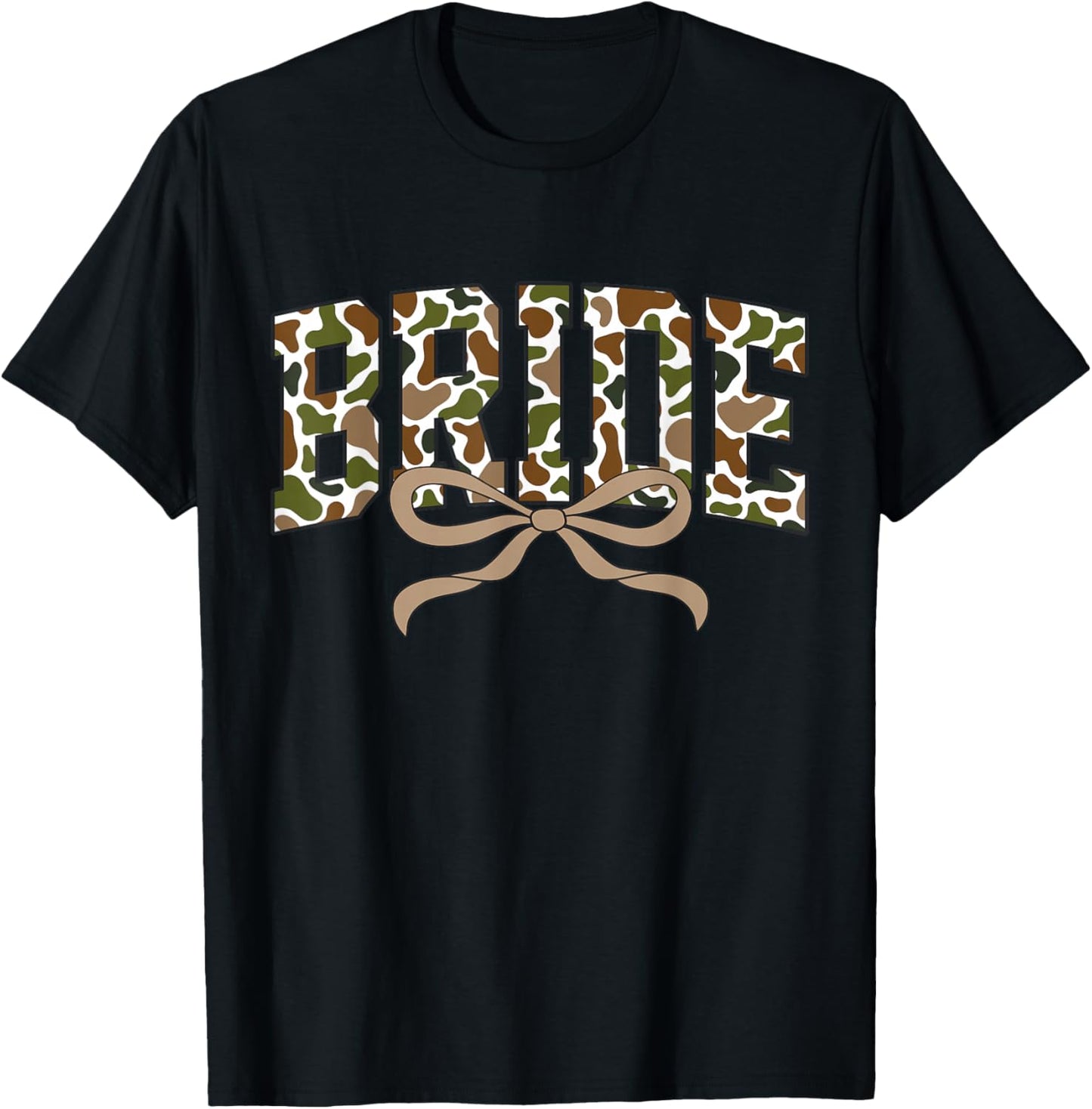 Vintage Camo Bride Coquette Bow Camouflage Engagement Party T-Shirt - T-Shirt | Black