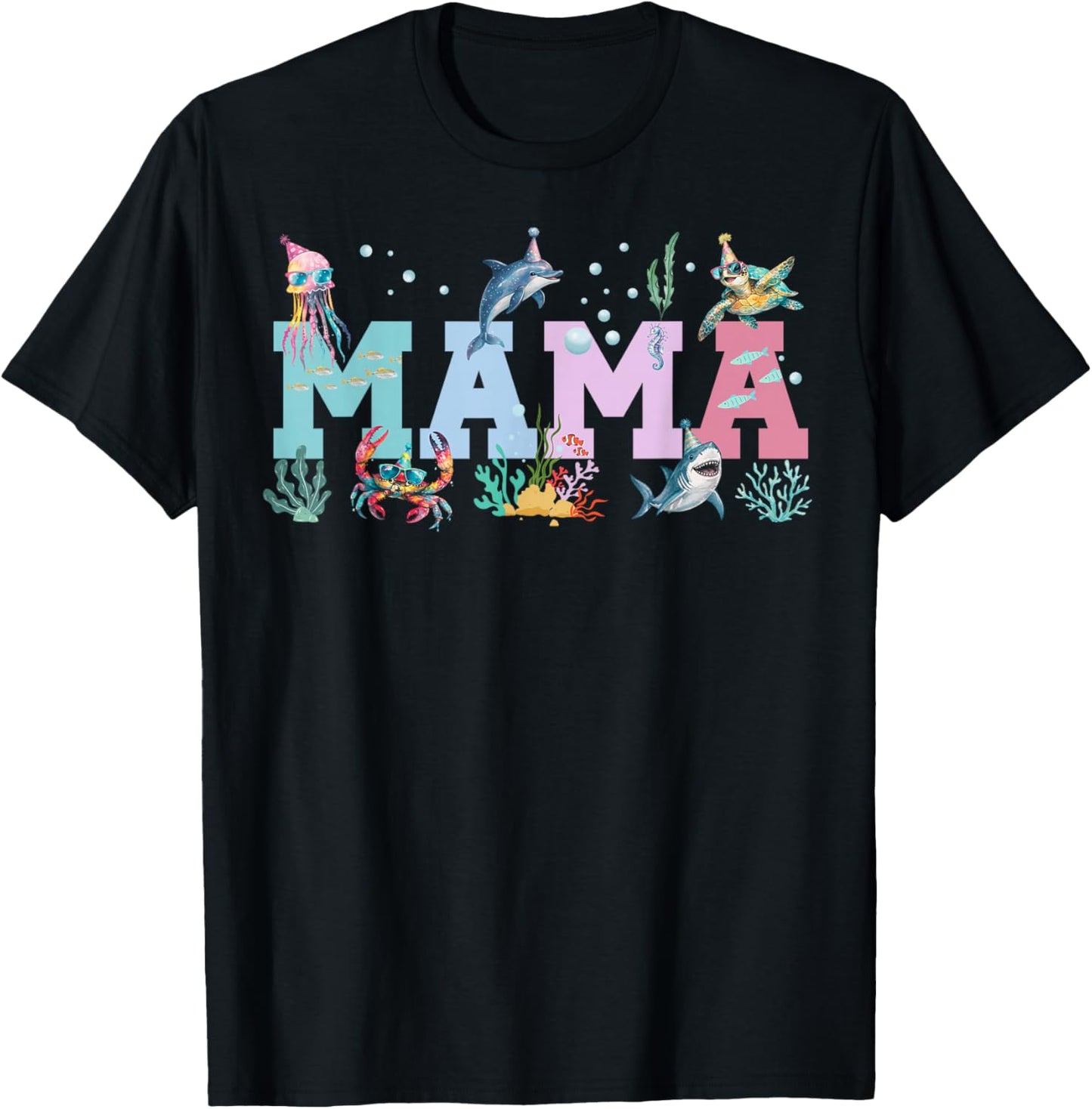 Mama Ocean Animals Birthday T-Shirt - T-Shirt | Black