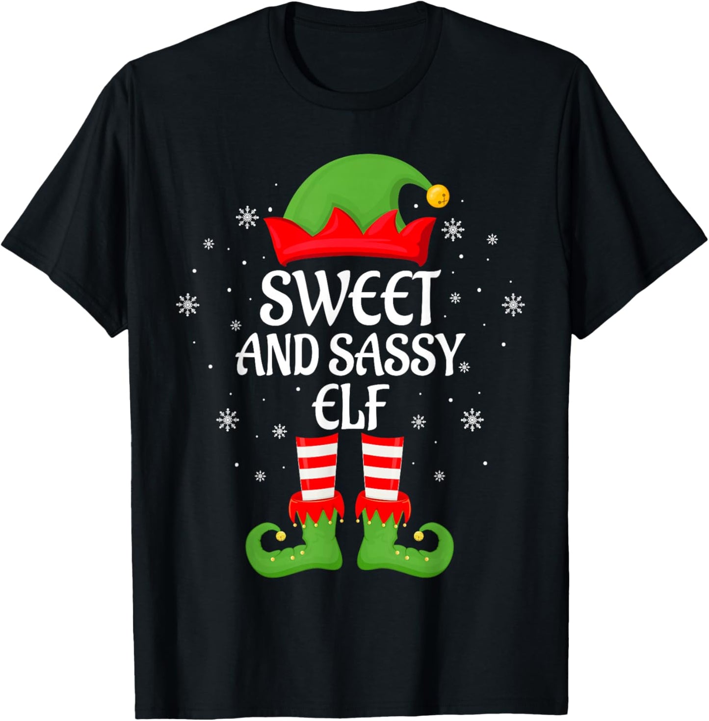 Sweet Sassy Elf Xmas Matching Family Elf Squad Christmas T-Shirt - T-Shirt | Black