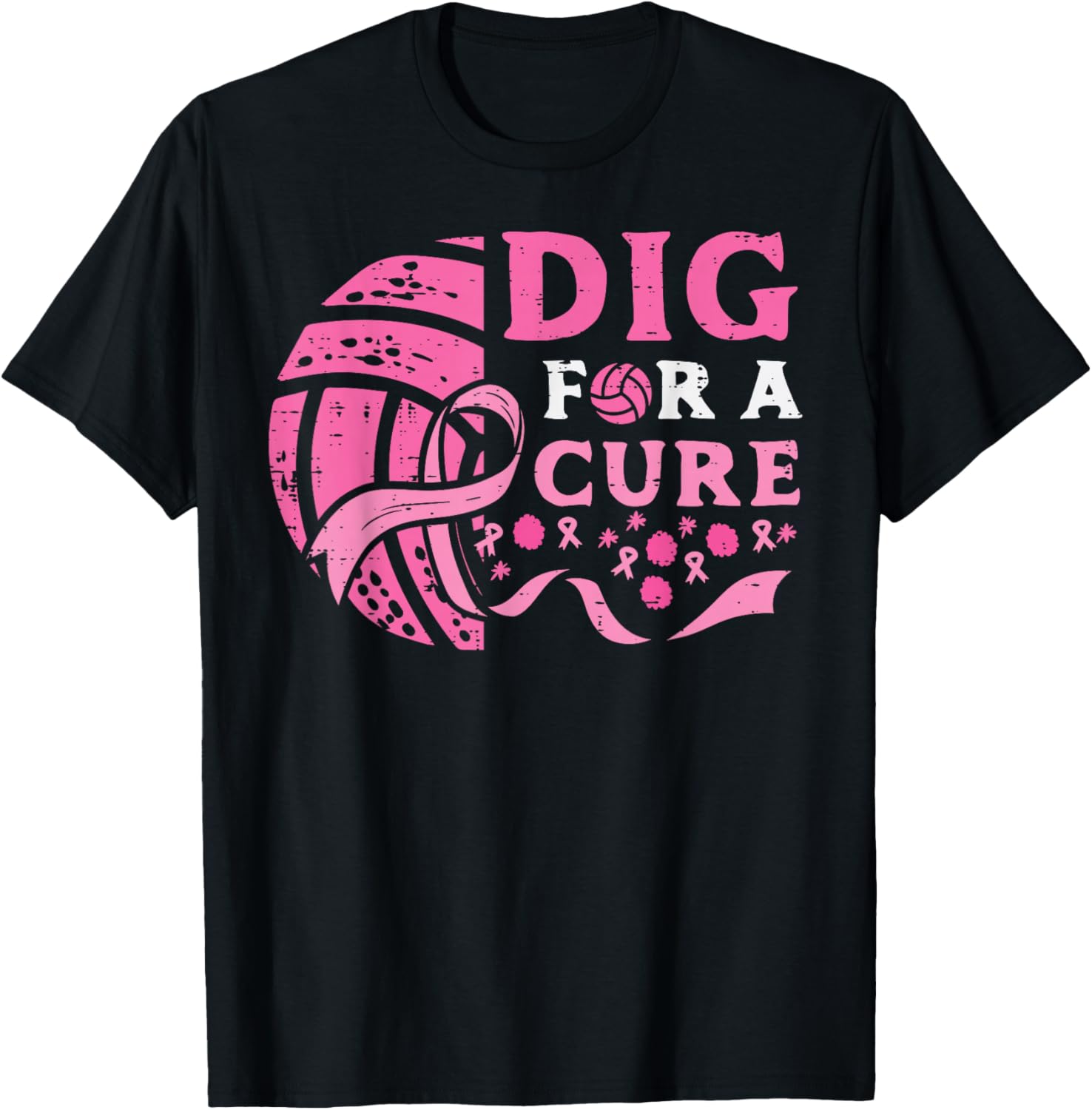 Breast Cancer Aware Volleyball Dig For Cure Women Men Kids T-Shirt - T-Shirt | Black