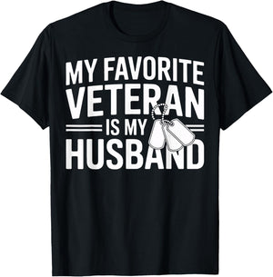 Military Wife Strong My Favorite Veteran is My Husband T-Shirt - T-Shirt | Black