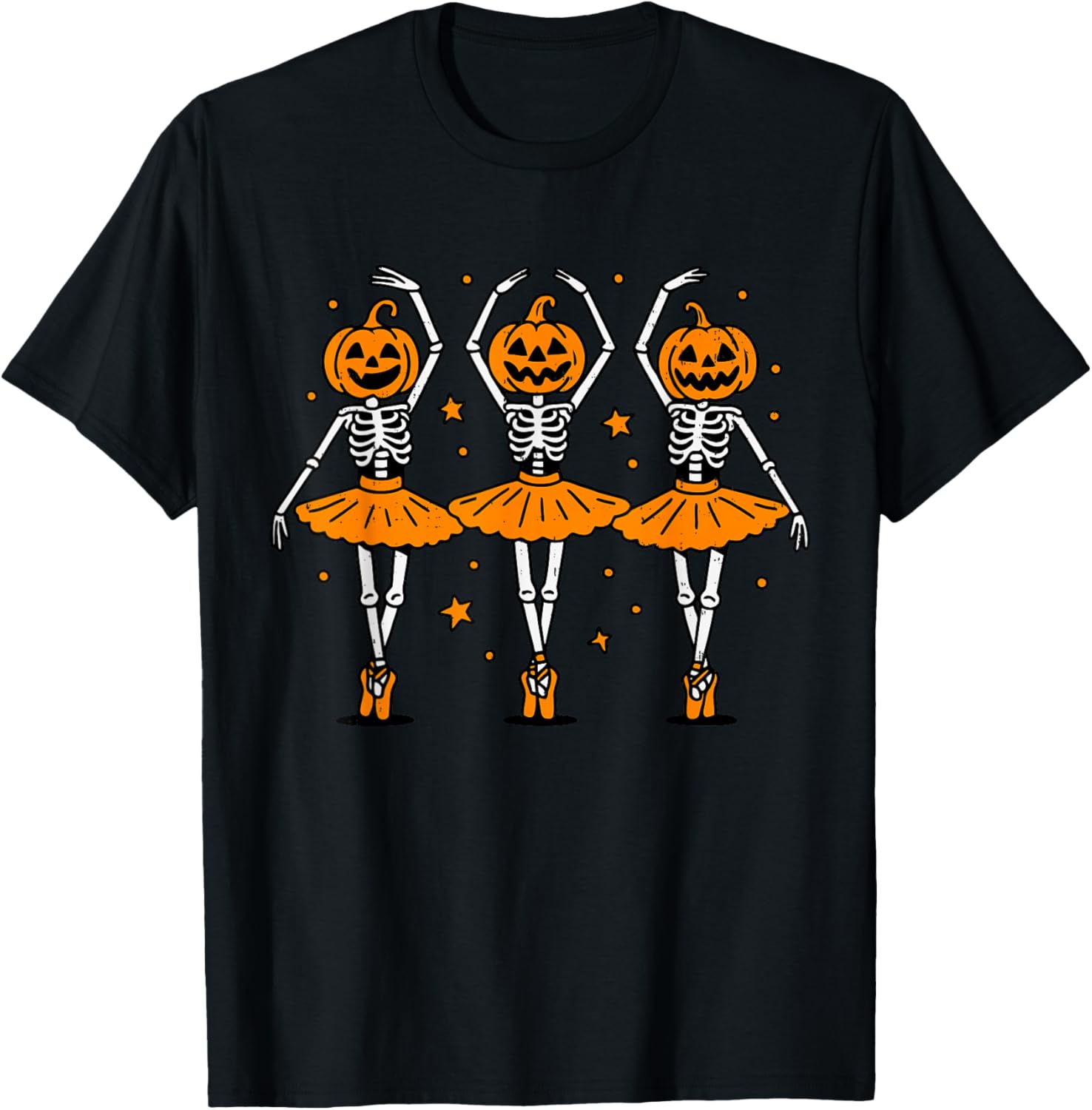 Cute Ballet Pumpkin Skeleton Halloween Costume Women Girl T-Shirt - T-Shirt | Black