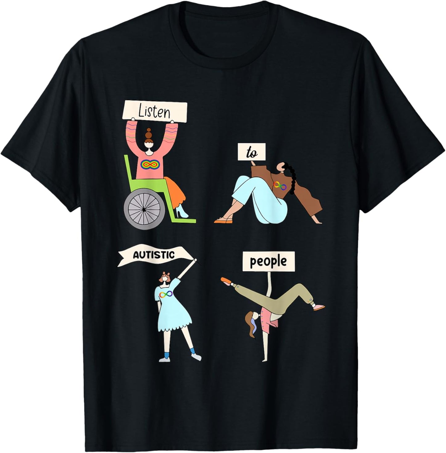 Listen To Autistic People Neurodiversity Autism Awareness T-Shirt - T-Shirt | Black