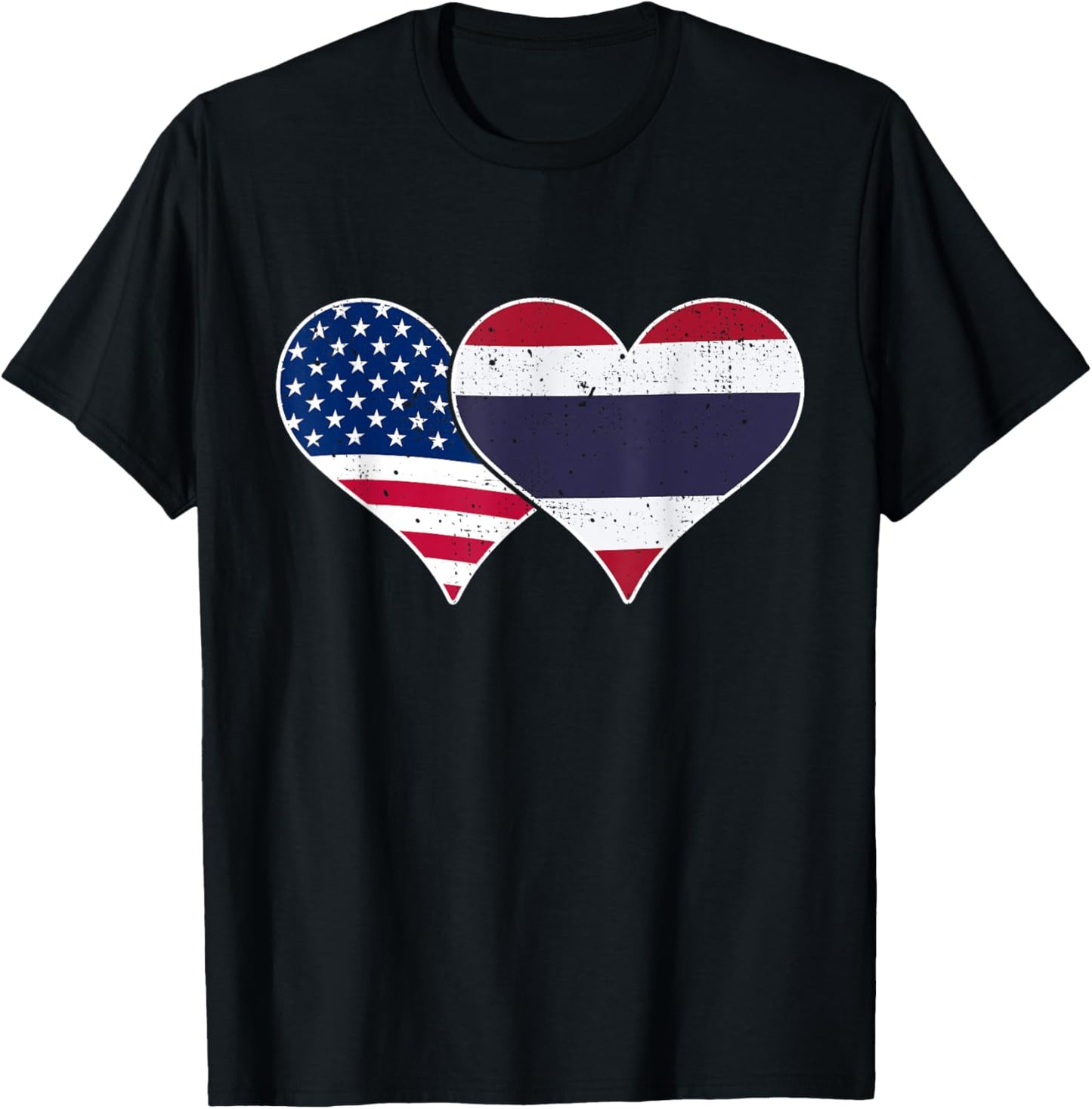 USA and Thailand Flags - American & Thai Vintage Hearts T-Shirt - T-Shirt | Black