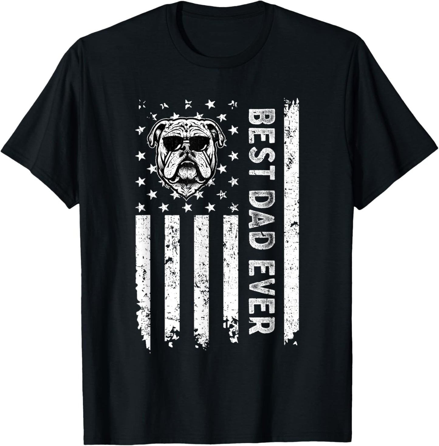 Best English Bulldog Dog Dad Ever Fathers Day USA Flag Men Women Kids T-Shirt - T-Shirt | Black