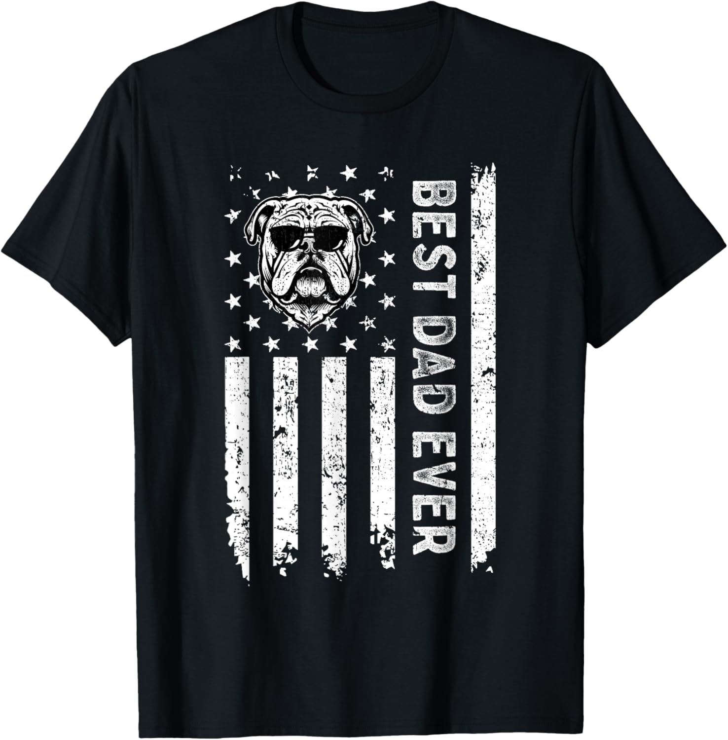 Best English Bulldog Dog Dad Ever Fathers Day USA Flag Men Women Kids T-Shirt - T-Shirt | Black