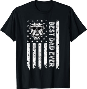 Best English Bulldog Dog Dad Ever Fathers Day USA Flag Men Women Kids T-Shirt - T-Shirt | Black