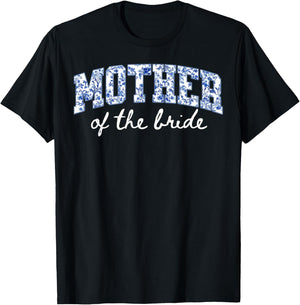 Mother of The Bride Floral Blue Chinoiserie Wedding Bridal T-Shirt - T-Shirt | Black