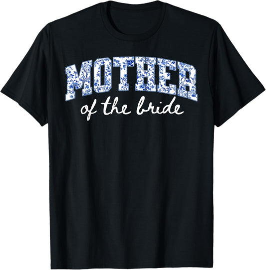 Mother of The Bride Floral Blue Chinoiserie Wedding Bridal T-Shirt - T-Shirt | Black