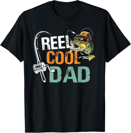 Reel Cool Dad Fishing Dad Birthday Vintage T-Shirt - T-Shirt | Black