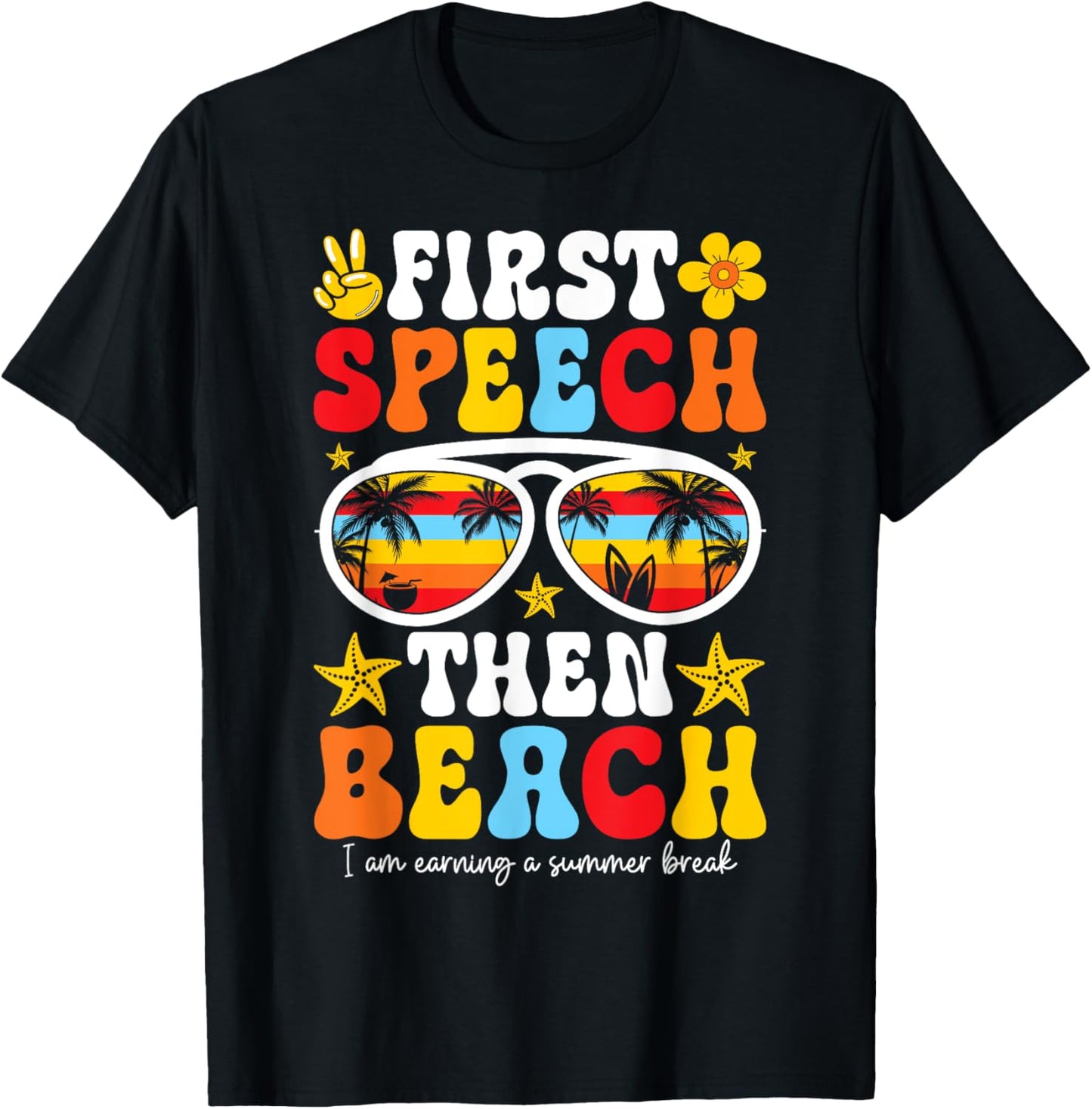 Groovy Speech Therapy Summer Break Retro Therapist Vibes T-Shirt - T-Shirt | Black
