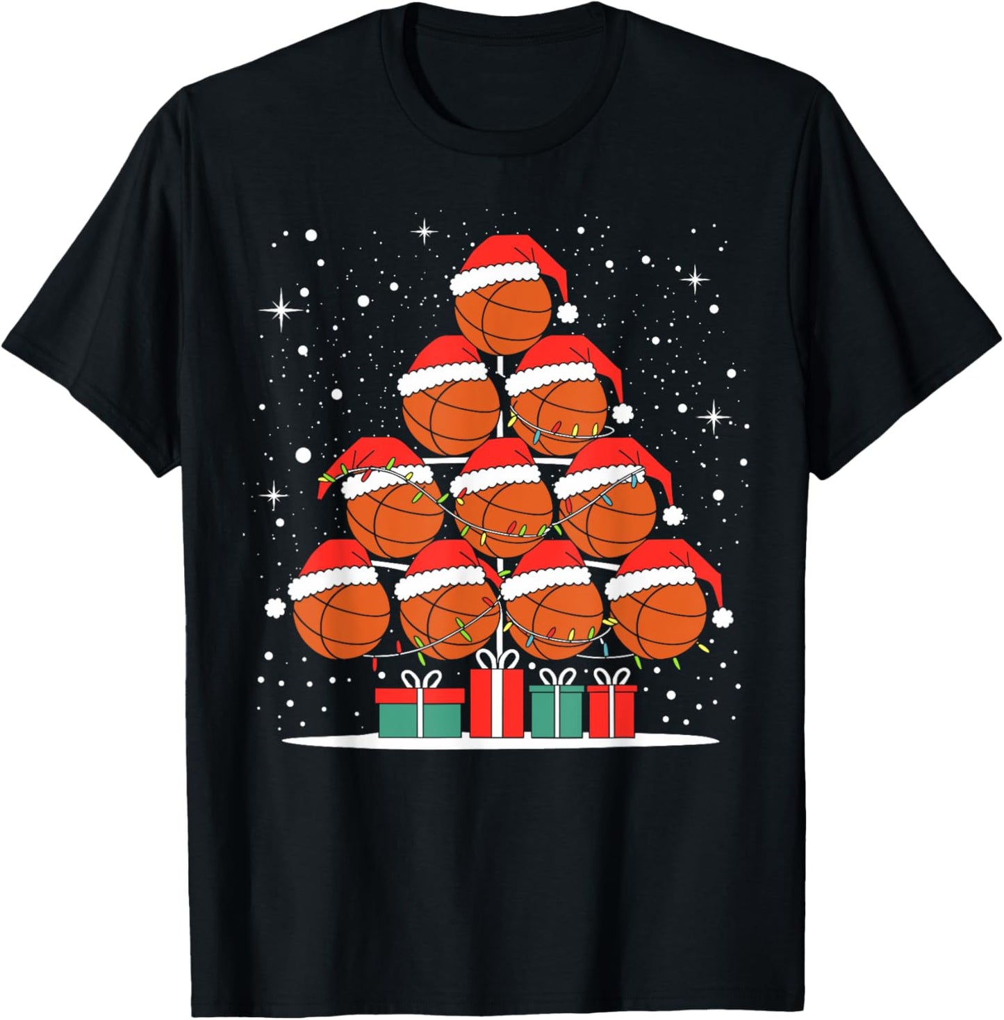 Basketball Player Xmas Santa Hat Basketball Christmas Tree T-Shirt - T-Shirt | Black