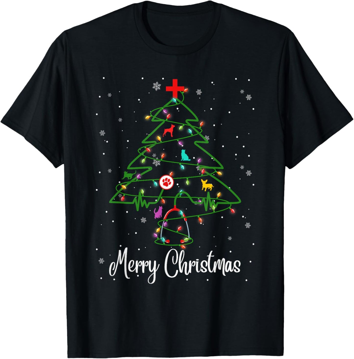 Vet Tech Veterinarian Christmas Tree Merry Christmas Pajamas T-Shirt - T-Shirt | Black