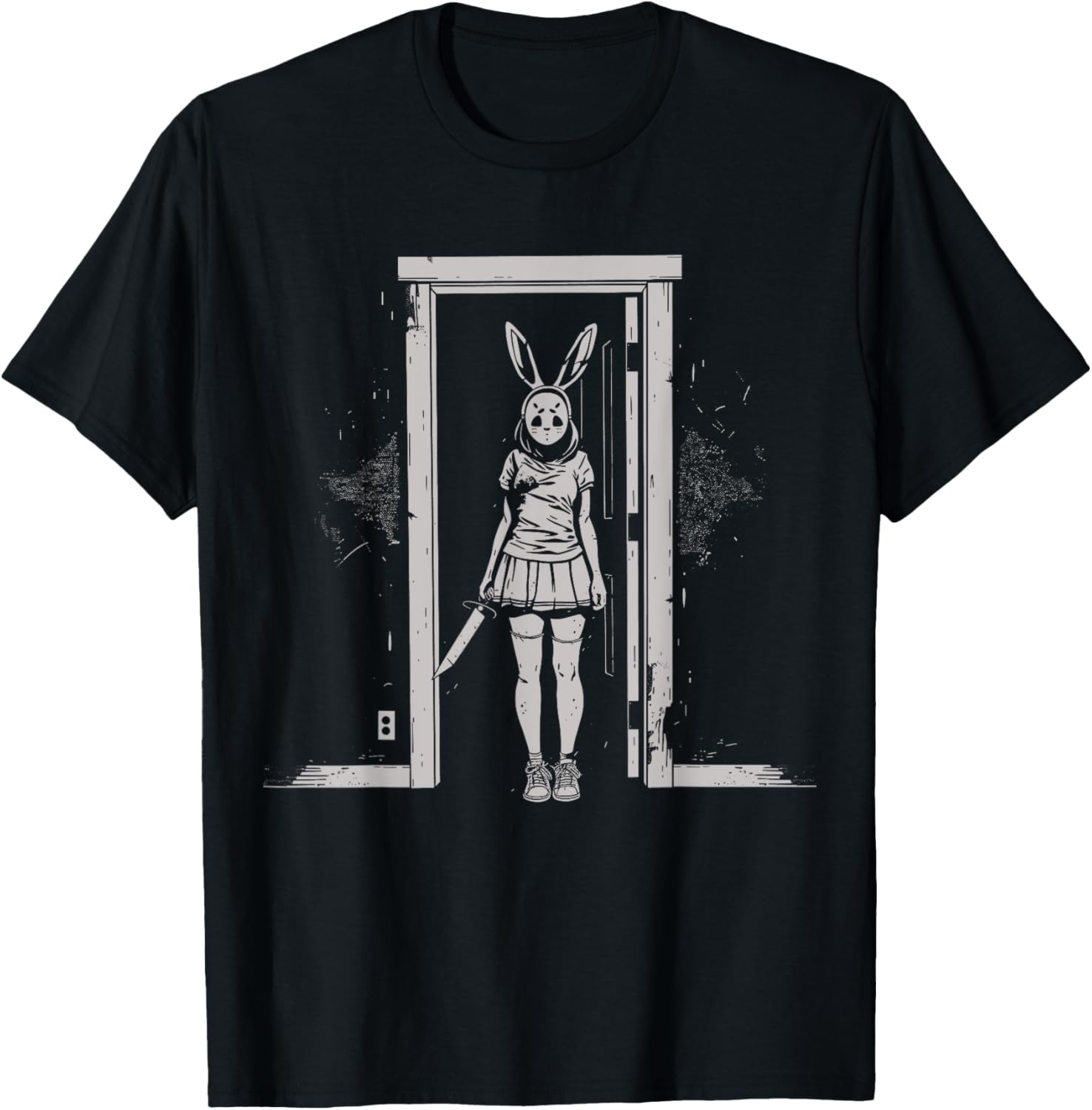 Horror Girl Bunny Mask Slasher Goth Alt Anime Creepy Rabbit T-Shirt - T-Shirt | Black