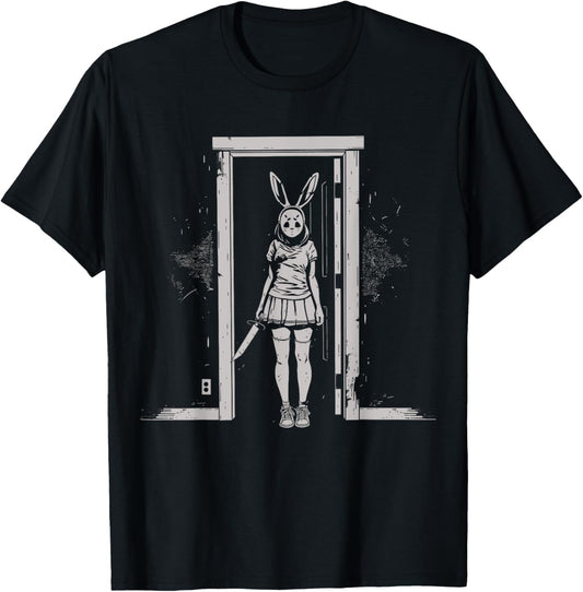 Horror Girl Bunny Mask Slasher Goth Alt Anime Creepy Rabbit T-Shirt - T-Shirt | Black