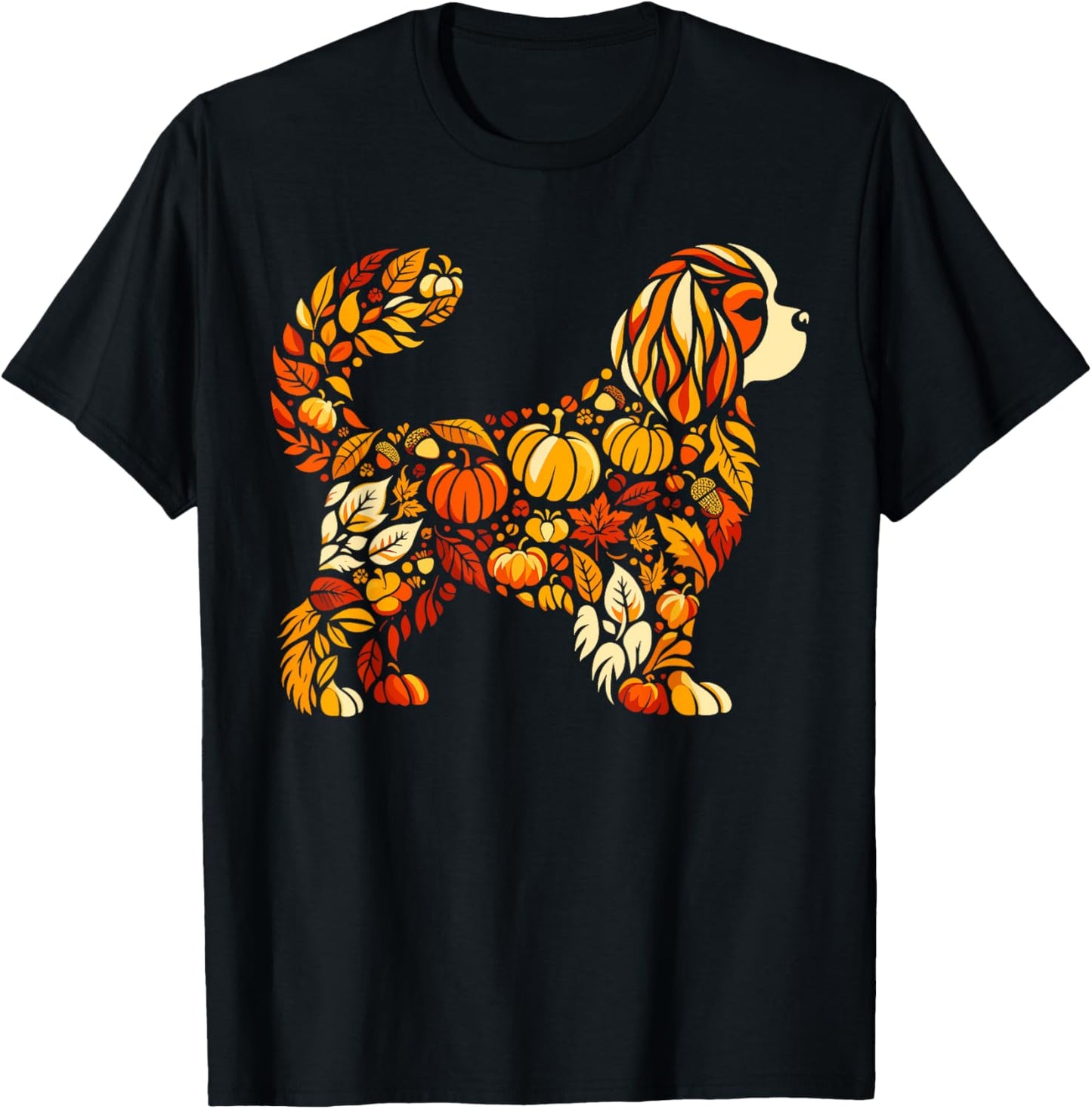 Autumn Pumpkin Cavalier King Charles Spaniel Thanksgiving T-Shirt - T-Shirt | Black