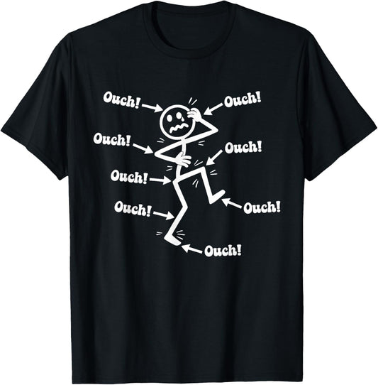 Ow Ow Ow Funny Chronic Pain Awareness Comedy Stick Character T-Shirt - T-Shirt | Black