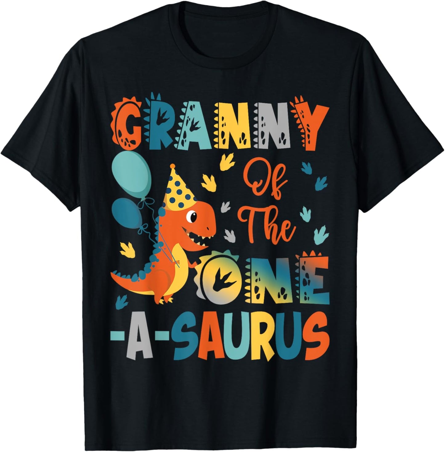Granny Of The One-A-Saurus 2Nd Birthday Dinosaur Party T-Shirt - T-Shirt | Black