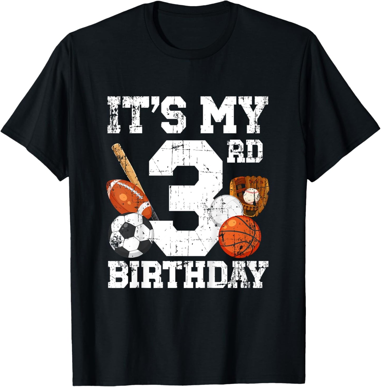 Kids 3rd Birthday Sports Birthday Party Three Year Old Boy Bday T-Shirt - T-Shirt | Black