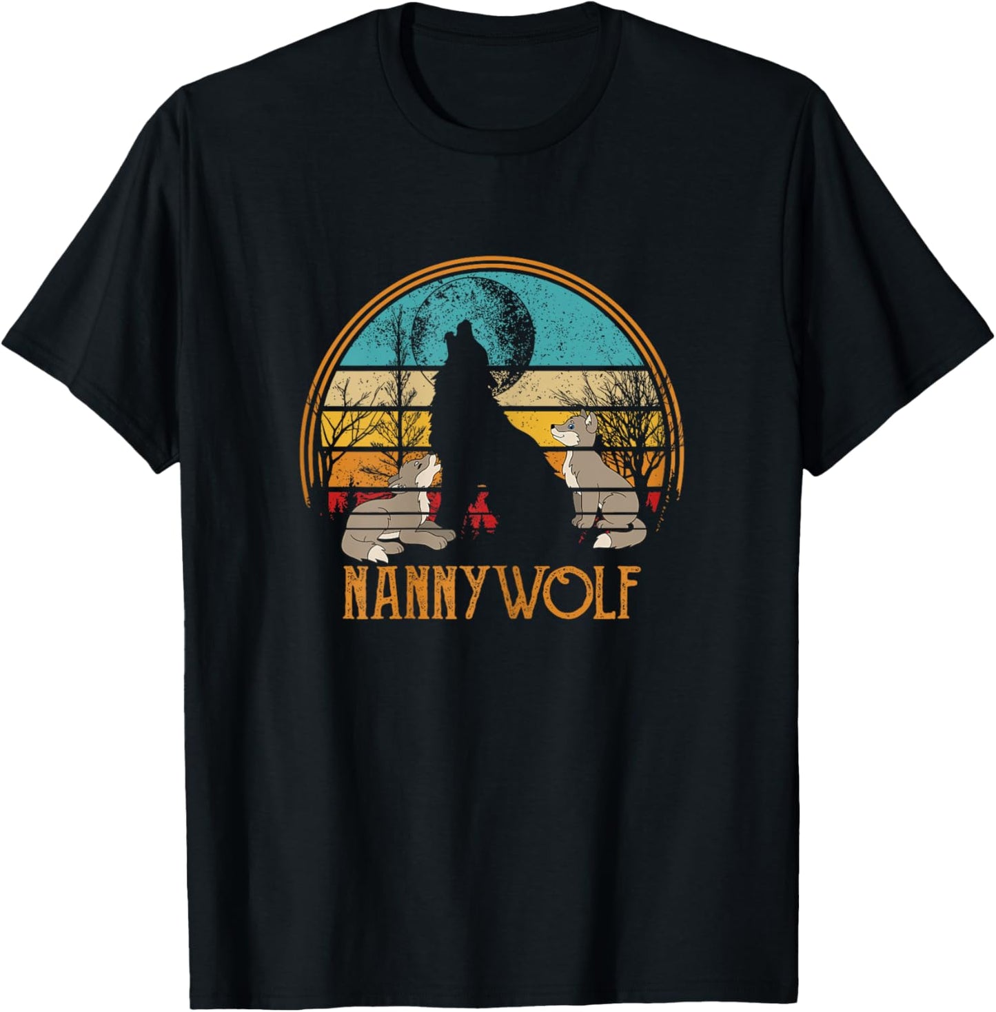Retro Vintage Sunset Wolf Grandma Mothers Day Nanny Wolf T-Shirt - T-Shirt | Black