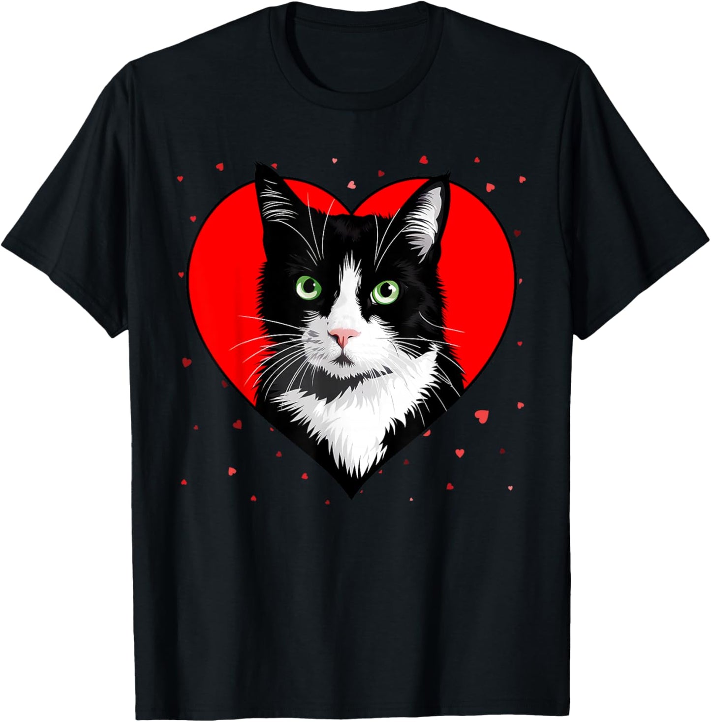 Tuxedo Cat Valentine Heart for Kitten and Animal Lovers T-Shirt - T-Shirt | Black