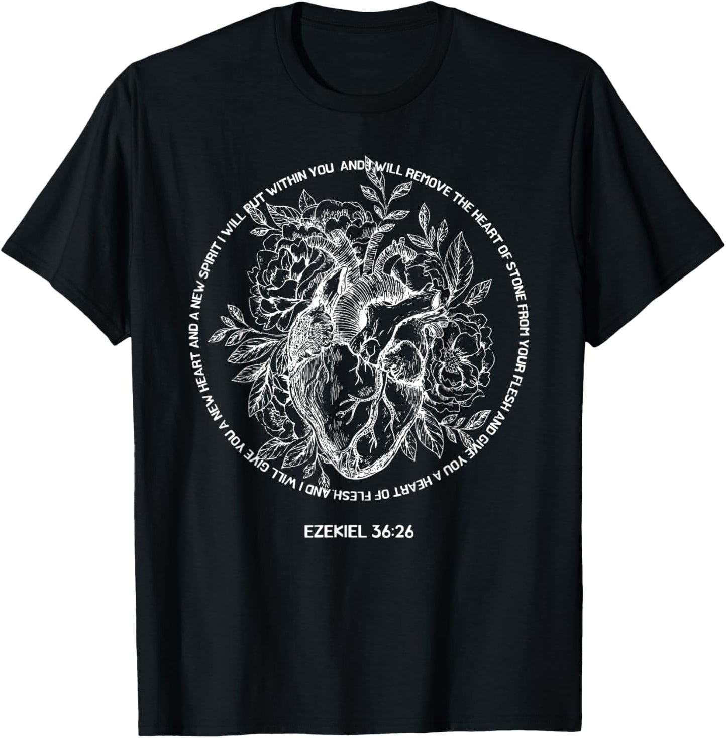 Retro Ezekiel 36-26 Heart Of Flesh Bible Verse Christian T-Shirt - T-Shirt | Black