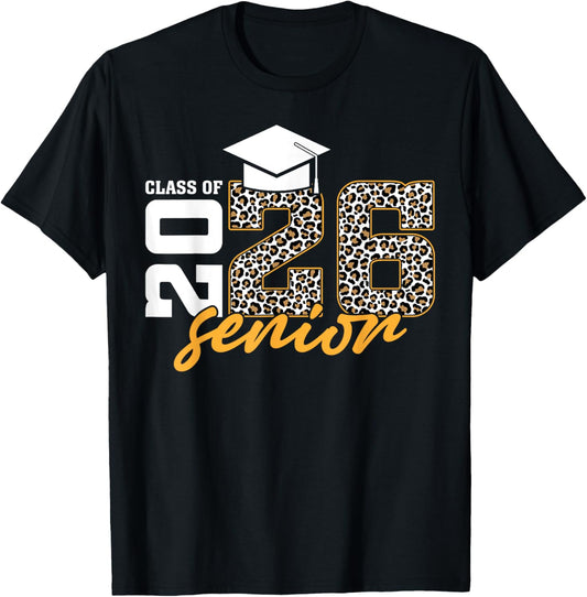 Senior 26 Class Of 2026 Leopard Graduation Women Girls T-Shirt - T-Shirt | Black