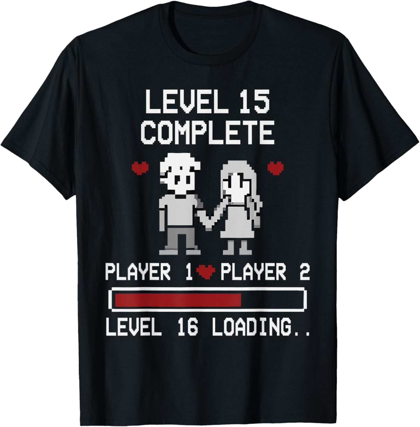 15th Wedding Anniversary Gamer Vintage Level 15 Complete T-Shirt - T-Shirt | Black