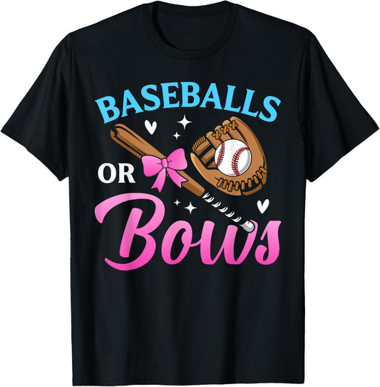 Baseball Or Bows Dad Mom Loves You Gender Reveal Party T-Shirt - T-Shirt | Black