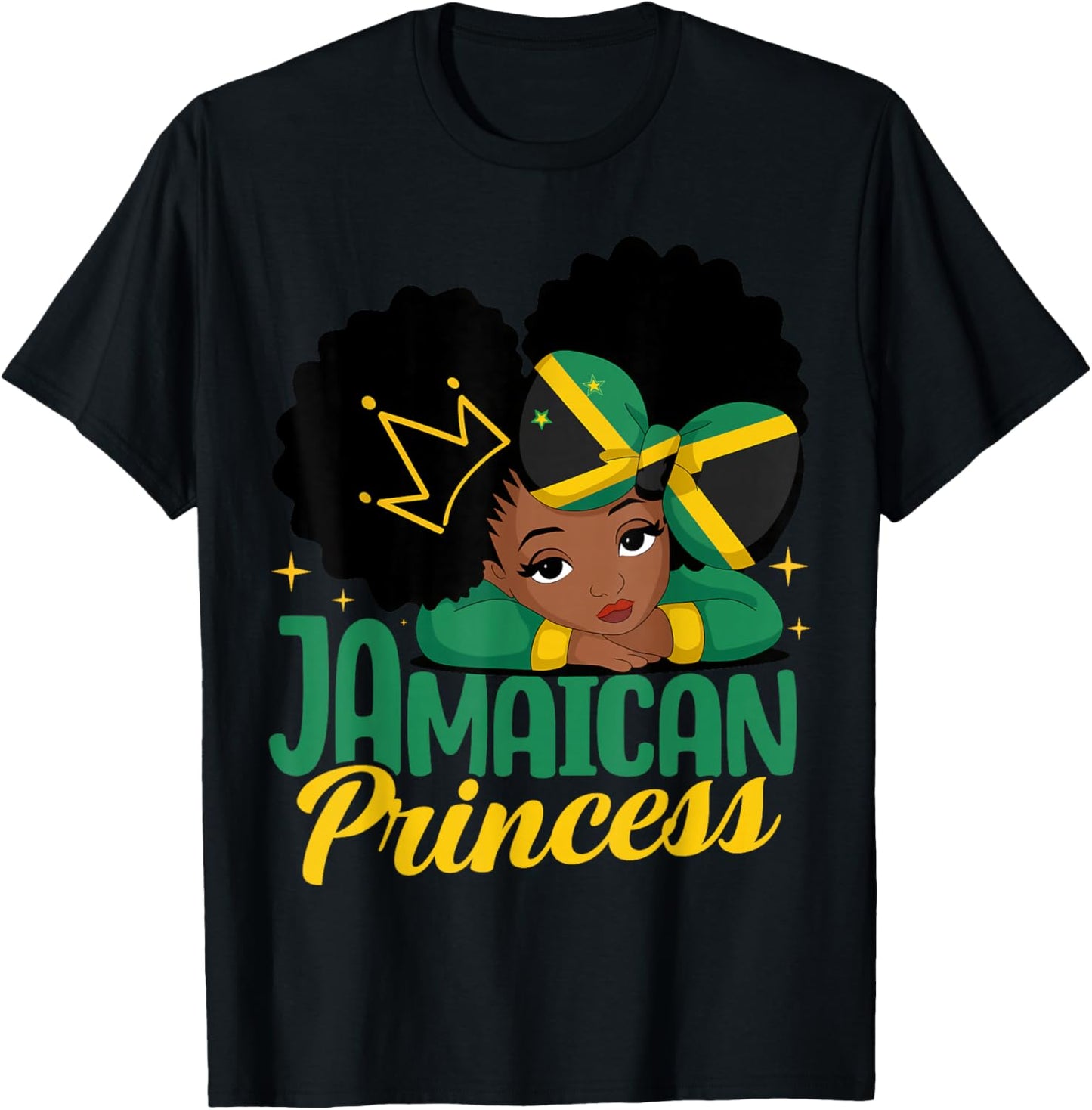 Jamaican Princess Jamaica Girl Melanin Cute Jamaican Flag T-Shirt - T-Shirt | Black