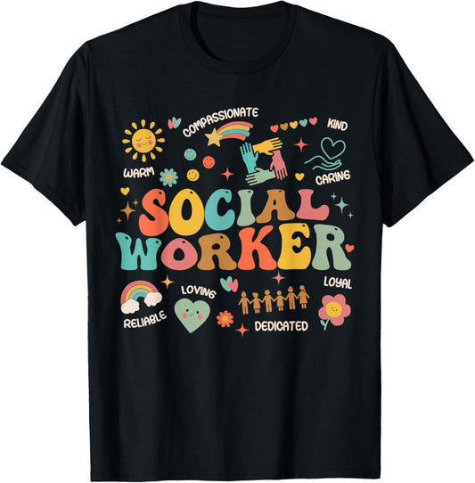 Retro Groovy Social Worker Graduation MSW Month Funny Work T-Shirt - T-Shirt | Black