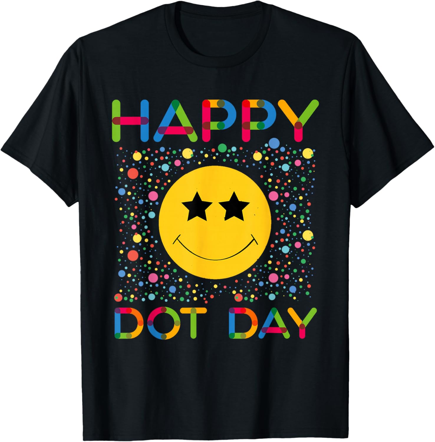 Happy Dot Day Smile Face Colorful Polka Dot Boy Girl Kids T-Shirt - T-Shirt | Black