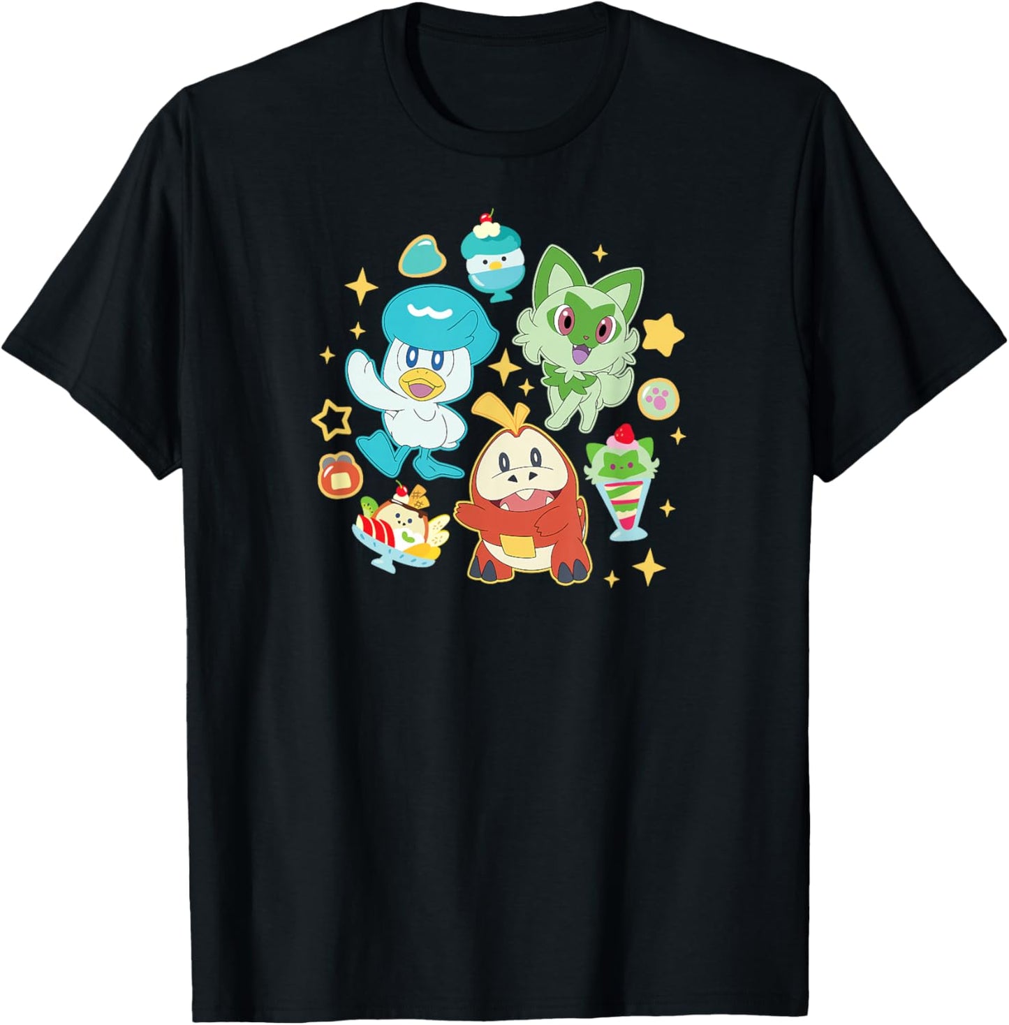 Pokémon - Quaxly Sprigatito Fuecoco Starters Cafe Desserts T-Shirt - T-Shirt | Black