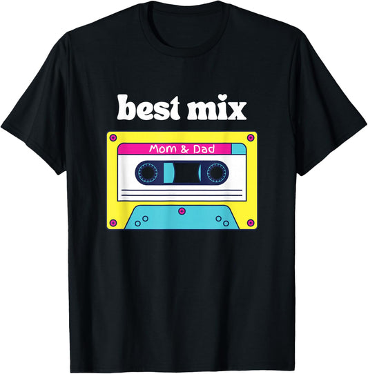 Best Mix Mom & Dad Retro Cassette Tape Baby Toddler Kids 80s T-Shirt - T-Shirt | Black