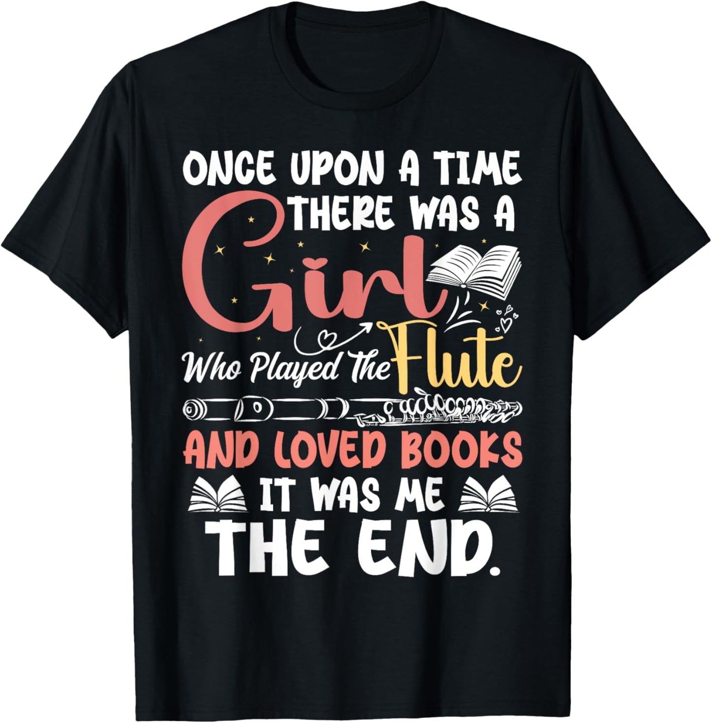Flute Player Book Lover Flutist Marching Band Musician Flute T-Shirt - T-Shirt | Black