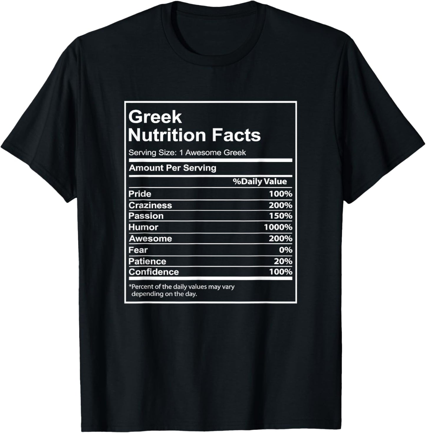 Greek Nutrition Facts Funny Greek Pride Heritage T-Shirt - T-Shirt | Black