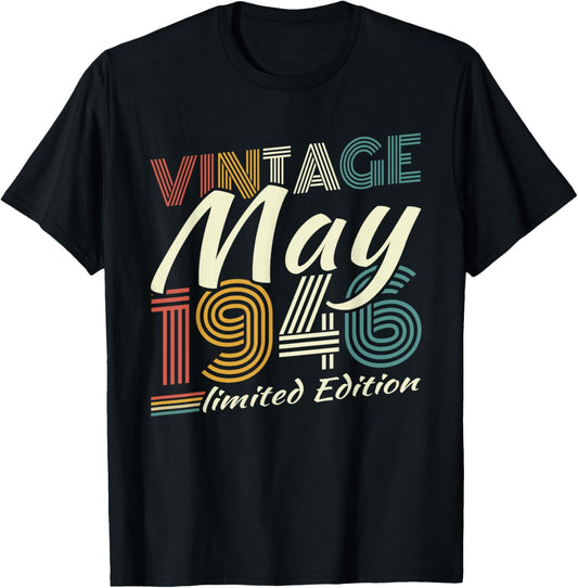 Vintage Mai 1946 Cadeau Anniversaire 80 Ans Hommes Femmes T-Shirt - T-Shirt | Black