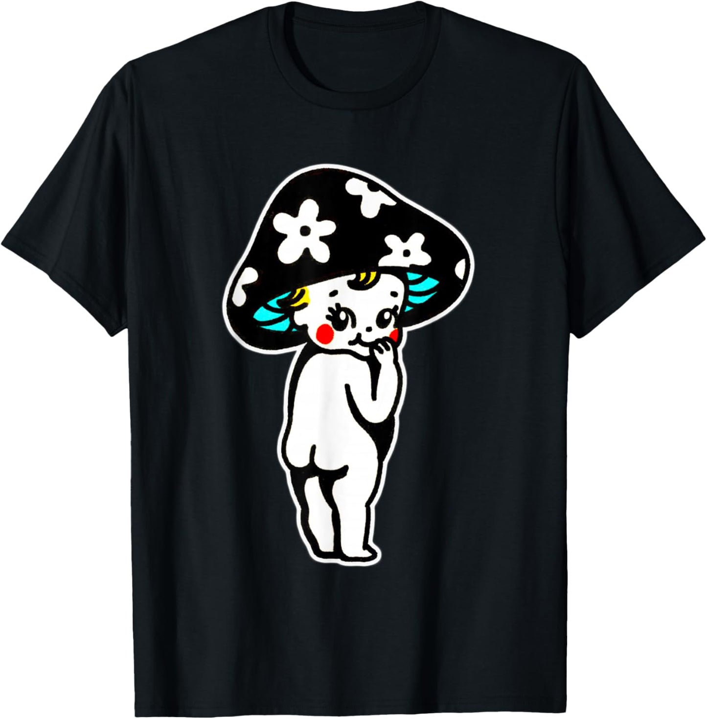 Cute Kewpie Baby Mushroom T-Shirt - T-Shirt | Black
