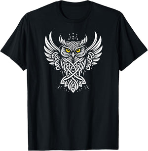 Tribal Tattoo Celtic Owl T-Shirt - T-Shirt | Black