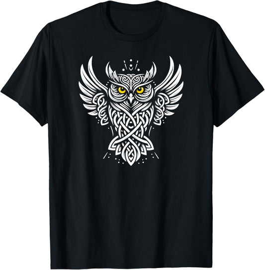 Tribal Tattoo Celtic Owl T-Shirt - T-Shirt | Black