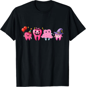 Dental Breast Cancer Awareness Tooth Dental Pink Ribbon T-Shirt - T-Shirt | Black
