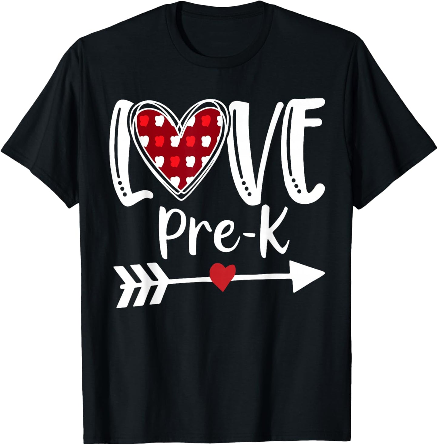 Love Pre-K Red Plaid Heart Valentines Day Teacher Student T-Shirt - T-Shirt | Black