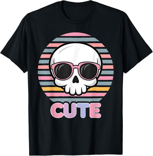 Pastel Goth Fairycore Grunge Kawaii Cute Halloween Skull T-Shirt - T-Shirt | Black