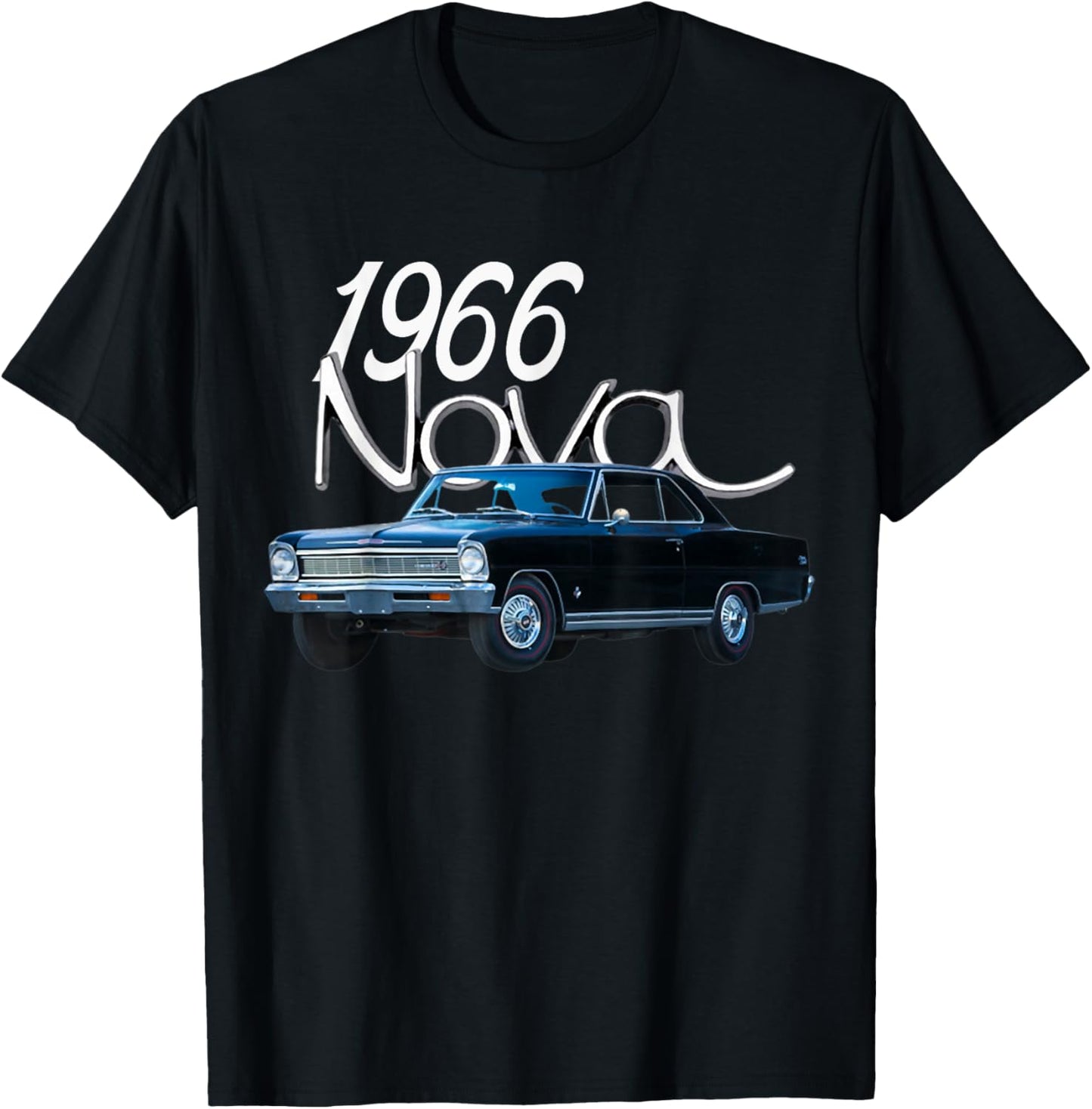 1966 66 Chevys Nova Classic Car Old School Muscle Blue Car T-Shirt - T-Shirt | Black