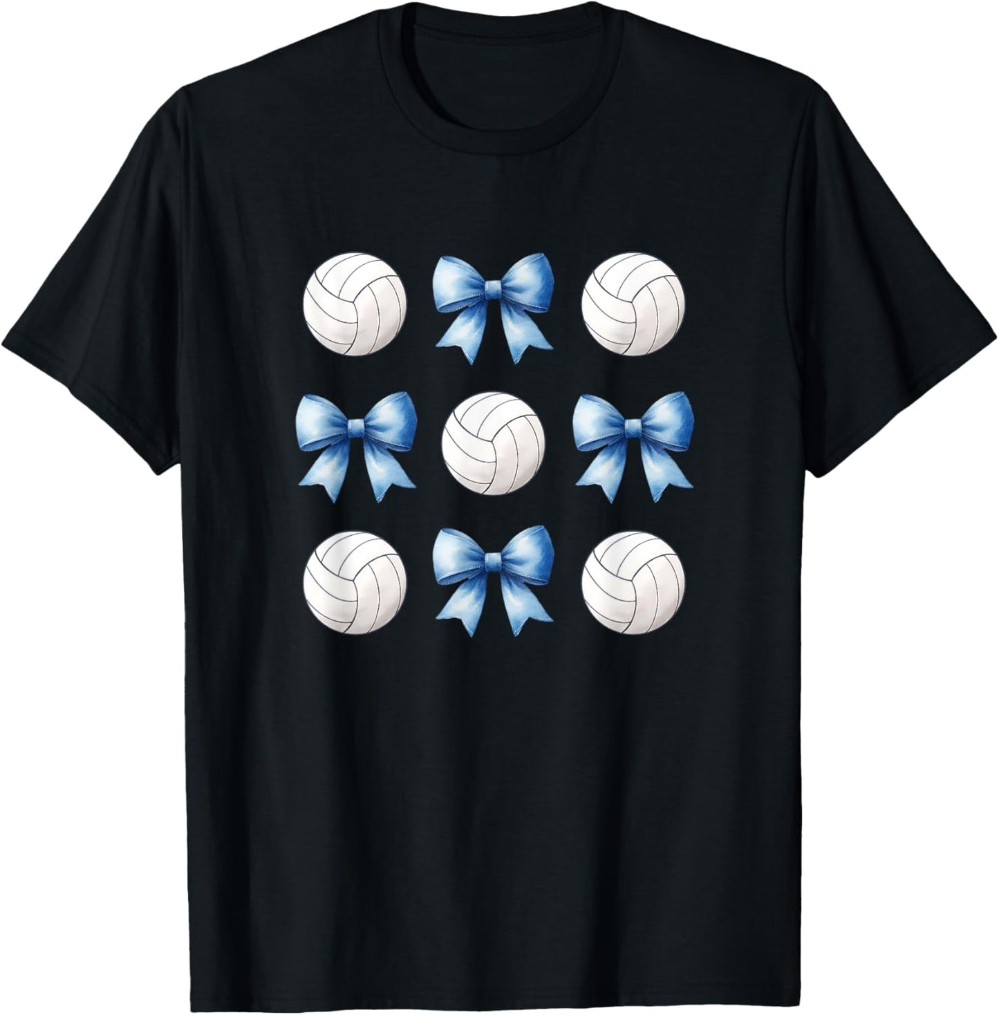 Volleyballs & Light Blue Bows Girls Volleyball Team Player T-Shirt - T-Shirt | Black